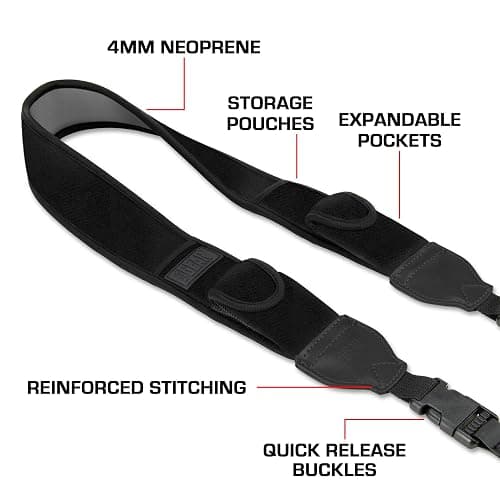 USA Gear TrueSHOT Camera Strap Neoprene Camera Straps - Padded Neck Strap, Pockets, and Quick Release Buckles - Compatible with Canon, Nikon, Sony and More DSLR and Mirrorless Cameras (Black) thumbnail 4
