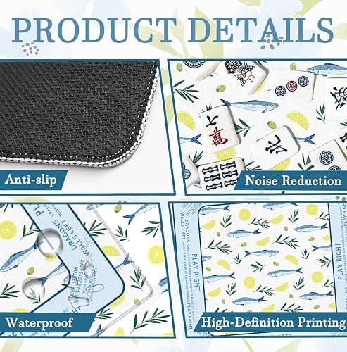 Elpwk Blue Nautical Coastal Beach Sardine Lemon Mahjong Mat 31.5" x 31.5", Non-Slip Noise Reduction Mahjong Table Cover Accessories Supplies for Dominoes Poker Card Board and Tile Games Gifts thumbnail 6