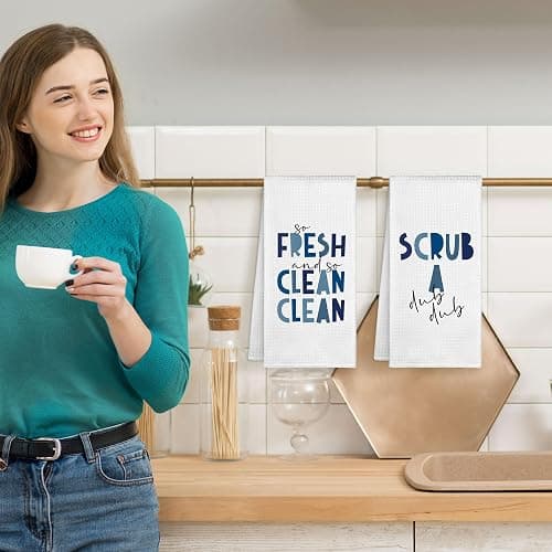 Sviojuce Blue Boys Kids Nursery Bathroom Decor Hand Towels 16x24 Set of 2, So Fresh and So Clean Towels Gifts for Kids Baby Toddlers, Scrub a Dub Bathroom Kitchen Hand Towel Decor thumbnail 3
