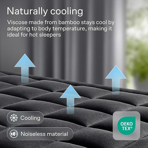 Ultra Soft Twin XL Size Mattress Topper - Viscose Made from Bamboo Pillow Top Mattress Pad for Back Pain Relief - Naturally Cooling for Hot Sleepers, Black thumbnail 3