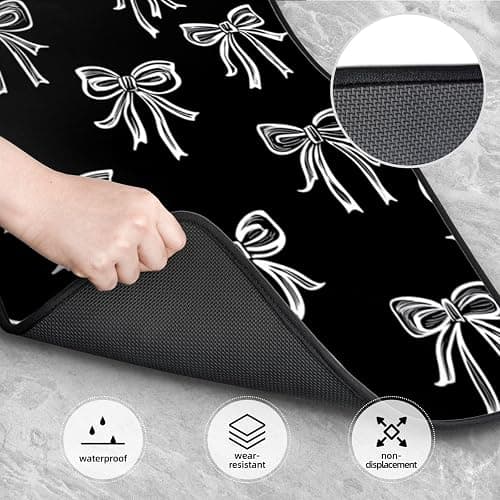 Black White Bows Car Floor Mats with Non-Slip Backing Absorbent Car Carpets Interior Protector for Cars Suvs thumbnail 3