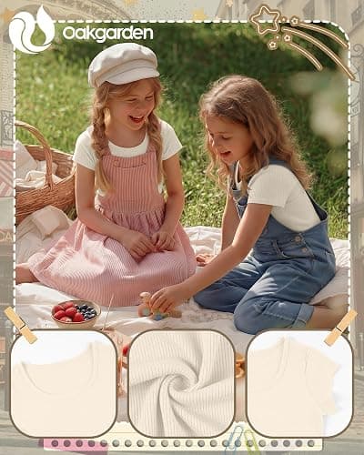 Oakgarden Girls Cap Sleeve T-Shirts Kids Ribbed Knit U-Neck Tops Fitted Short Sleeve Shirts Cute Summer Basic Tees 5-14 Years thumbnail 5