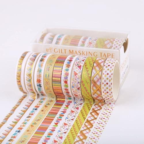 YUBBAEX 10 Rolls Sparkling Washi Tape Set 8mm Skinny Gold/Silver Foil Decorative Masking Washi Tapes for Bullet Journal,Scrapbook, Planner, DIY Crafts (Party Elements) thumbnail 4