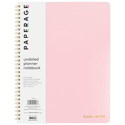 PAPERAGE Undated Daily Planner & To Do List Notepad (Blush), 8.5 in x 11 in, Spiral Bound Planner Notebook for Work, School or Home, 104 Lined Pages With Date Tracker for Plans & Notes - Image 1