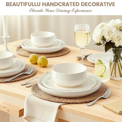 Plates and Bowls Sets, Scratch Resistant Dinnerware Sets for 8, 24 Pieces Porcelain Ceramic Dishware Dishes Set, Modern Stoneware Kitchen Dinner Set, Microwave and Dishwasher Safe, Cream White thumbnail 8