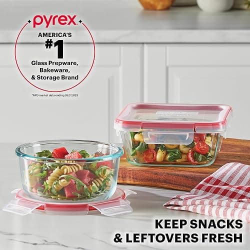 Pyrex Freshlock (7-Pack) Glass Food Storage Containers Set, (1, 2, 4 Cups) Airtight & Leakproof Plastic Locking Lids BPA-Free, Meal Prep Containers Set, Freezer Dishwasher Microwave Safe thumbnail 6