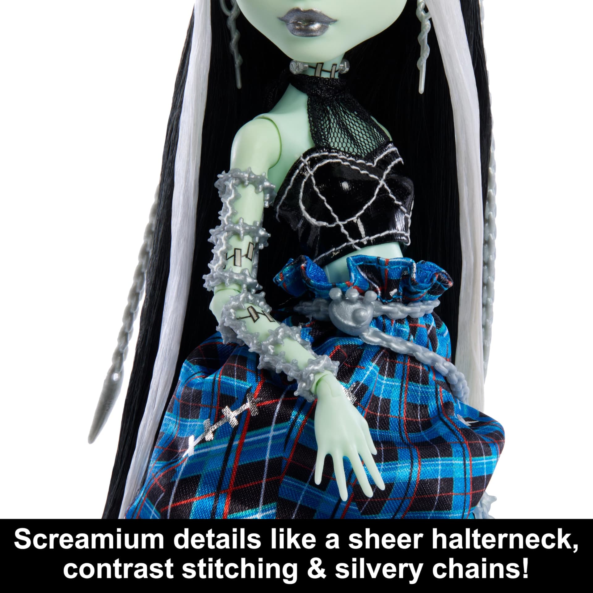 Monster High Stitched in Style Frankie Stein - Ghoul Doll in Detailed Look, Visible Stitching and Ruffle Skirt and Patchwork Stilettos, Fans and Collectors, HRL66 thumbnail 2