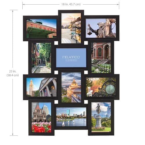 Melannco 18x23 Inch Black Collage Picture Frame - Multi-photo Frame with 12 Openings - Six 6x4 and Six 4x6 Slots - Wall Mounted Gallery Frame for Family Photos - Home Decor Multi-picture Frame thumbnail 3
