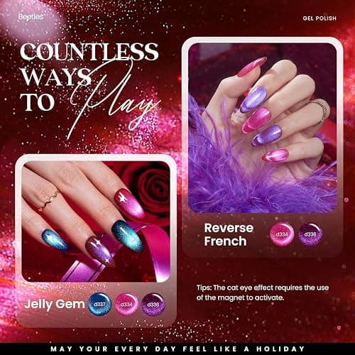 Beetles Cat Eye Gel Nail Polish Set, 20 Colors Magnetic Gel Polish Red Purple Blue Color Polish Set with Double-ended Pen and Magnet, Base&Top Coat, Manicured Soak Off UV Spring Gifts for Women - 5-20 Colors Gemstone Party thumbnail 4