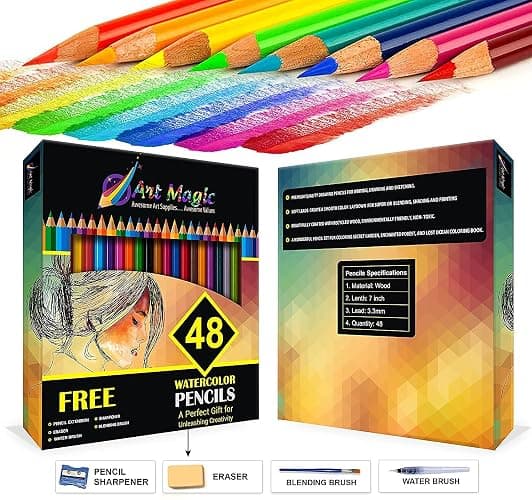 Art Magic Watercolor Pencils, Set of 48 Professional Colored Pencils for Adult and Teens, Premium Art Supplies for Coloring, Blending and Layering thumbnail 3