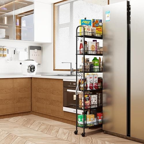 Qiaoxuan Slim Rolling Storage Cart with Wheels, Metal 6 Tier Mobile Shelving Unit Organizer Kitchen Utility Cart for Office Bathroom Kitchen Laundry Room Narrow Places (6inches) thumbnail 2