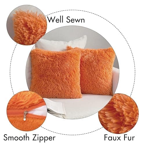 MIULEE Set of 2 Fall Luxury Faux Fur Throw Pillow Cover Deluxe Decorative Plush Pillow Case Cushion Cover Shell for Sofa Bedroom Car 18x18 Inch Orange Halloween thumbnail 6