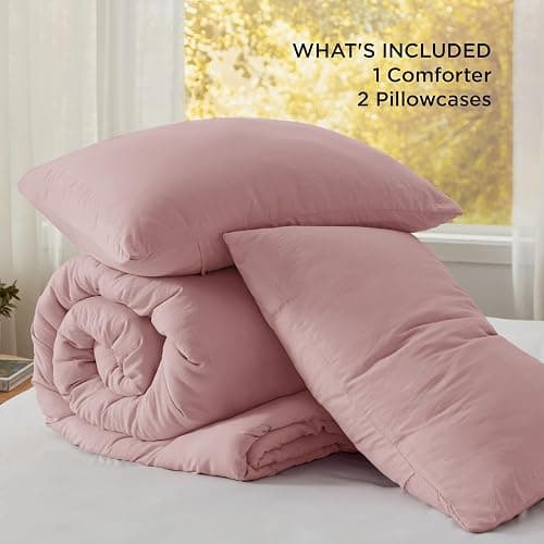 Bedsure Queen Size Comforter Set, Pink Soft Prewashed Bedding for All Seasons, 3 Pieces GentleSoft™ Warm Down Alternative Bed Set, 1 Lightweight Comforter (90"x90") and 2 Pillowcases (20"x26") thumbnail 6