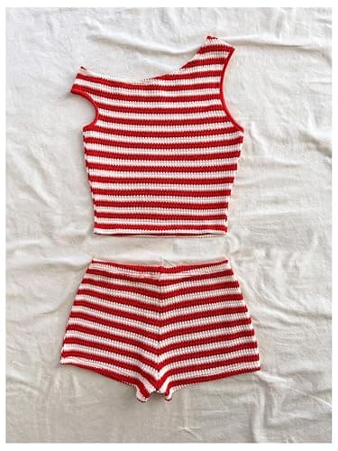 SOLY HUX Women's 2 Piece Striped Off The Shoulder Crop Tops and Mini Shorts Set Summer Y2K Going Out Outfits thumbnail 2