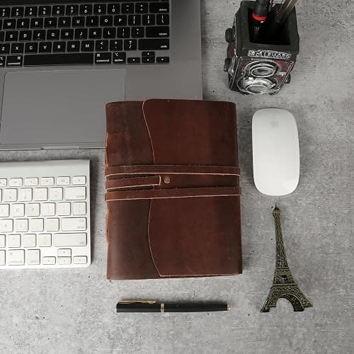 KomalC Dark Tan Leather Journal 7x5 | Handmade Vintage Notebook with Unlined Pages | Rustic Cotton Paper | Antique-Style Travel Diary & Sketchbook for Men & Women thumbnail 3