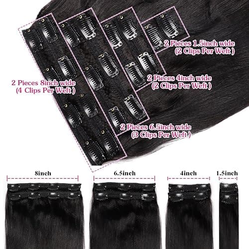 Yaki Straight Clip in Hair Extensions, 120G Full Head Real Human Hair Clip for Women Seamless Yaki Clip ins Hair Extensions for Thin Hair Natural Black 8Pcs Hair Pieces with Secure Clips (14inch-120g) thumbnail 3