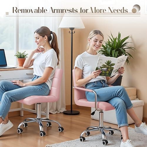 Furmax Mid-Back Office Task Chair Ribbed PU Leather Executive Chair Modern Adjustable Home Desk Retro Comfortable Work Chair 360 Degree Swivel with Arms (Light Pink) thumbnail 7