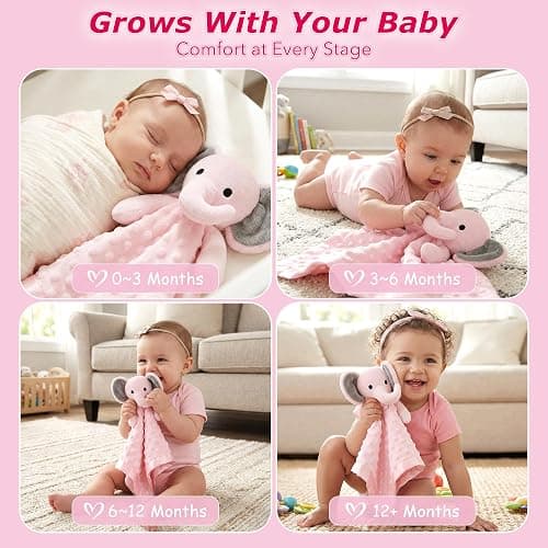 Pro Goleem Baby Girl Gifts Elephant Security Blanket with Stuffed Animal Snuggle Toy Lovey Soft Lovie Baby Registry Search for Infant and Toddler Pink 16 Inch thumbnail 7
