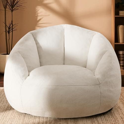 Giant Bean Bag Chair for Adults - Comfy Plush Round Shell Soft Accent Chair, Oversized Cozy Lounge Floor Sofa Reading Chair, Mini Couch for Living Room, Bedroom & Game Rooms, Beige - Image 1