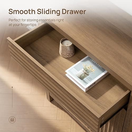 SICOTAS Fluted Buffet Cabinet with Storage - 87" Large Sideboard Modern Storage Cabinet Accent Coffee Bar Console Table with Drawers & Adjustable Shelves for Kitchen Living Room Entryway, Caramel Oak thumbnail 4