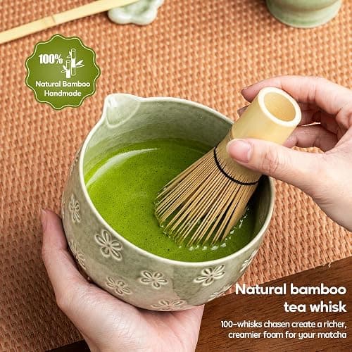Veraelle Matcha Whisk Set, Ceramic Matcha Set, 6 Pcs Matcha Kit Includes Matcha Bowl, Matcha Whisk with Holder, Bamboo Scoop, Scoop Rest, Sifter, Ceremonial Matcha Tea Set, Perfect Gifts, Green thumbnail 6