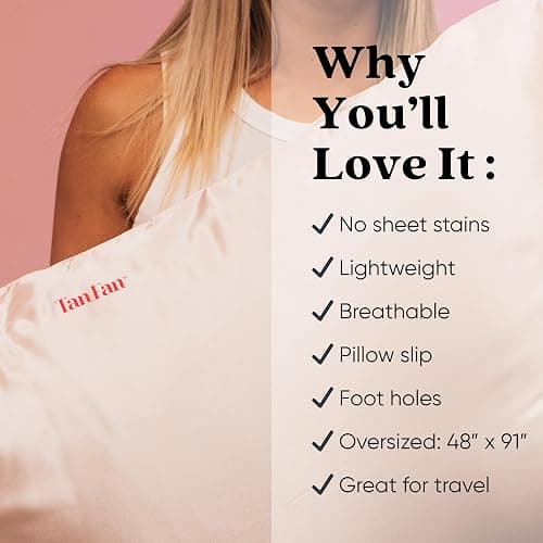 Tan Fan Self Tan Sleep Sac - Keep Sheets Clean from Fake Tanner Stains - 100% Cool Silky Lightweight Poly - Won’t Transfer Rub or Absorb Tanning Lotion - Roomy Breathable Large w Foot Openings (Pink) thumbnail 3