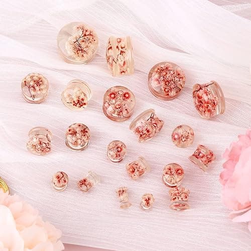 Jewseen 2Pcs Flower Ear Gauges 2g to 1'' Organic Real Flower Resin Plugs thumbnail 3