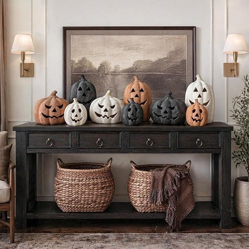 Halloween Decorations Outdoor - Fall Decor - 15" H Black Handmade Terracotta Jack O Lantern Pumpkin - Indoor Outside Gothic Festival House Centerpiece Decoration for Table Garden Living Room Mantel thumbnail 7