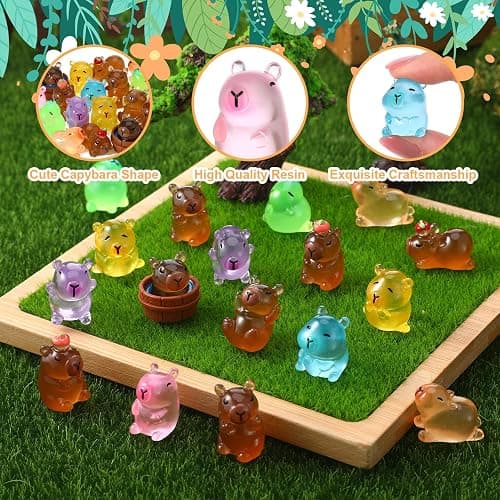 GSrenyu 22 Pcs Mini Capybara Luminous Mini Resin Animals Figures Glow in the Dark Capybara Miniature Figures for Garden Aquarium Dollhouse Tabletop Landscape Birthday Party Decor thumbnail 4