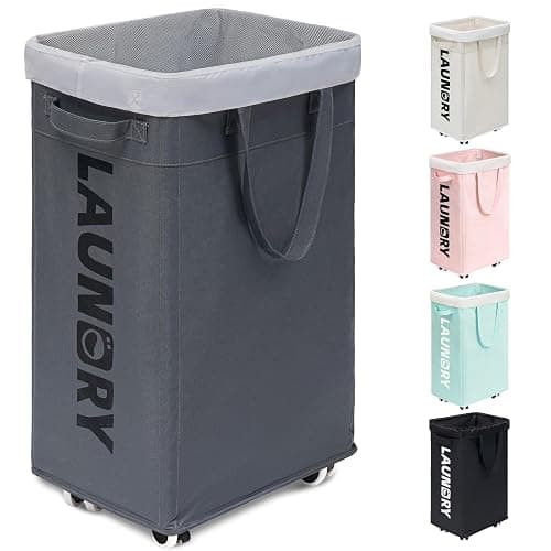 Goodpick 75L Laundry Basket with Wheels & Removable Wash Bag, Large Rolling Laundry Hamper for Clothes, Dorm Room Essentials, Grey - Image 1