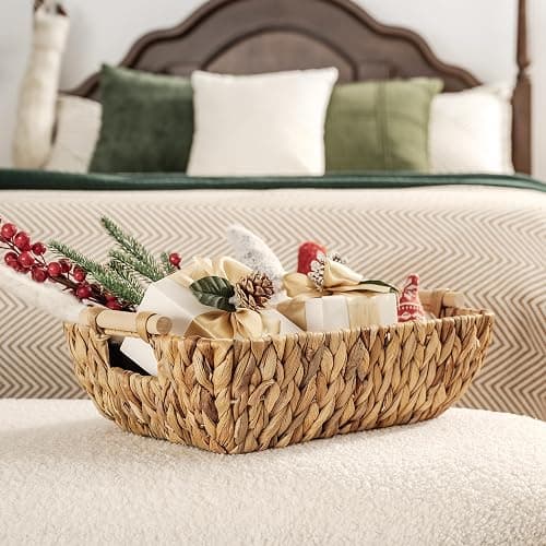 StorageWorks Hand-Woven Large Storage Baskets with Wooden Handles, Water Hyacinth Wicker Baskets for Organizing, 2-Pack thumbnail 2