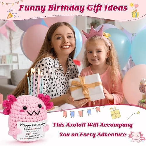 WEYON Birthday Gifts for Teen Girls, Mini Crochet Axolotl Décor Gift for 14 15 16 Year Old Girl, Cute Birthday Gift Cards for Daughter Kids Teenager from Dad Mom, Pink Presents thumbnail 5