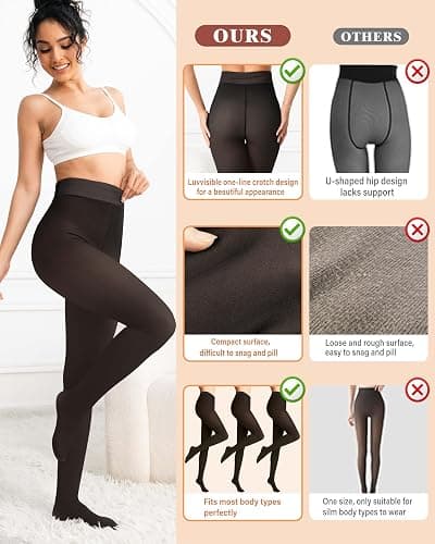 Unesmaro Women's Thermal Fleece Lined Tights, Translucent Skin Tone Pantyhose Style Leggings for Winter Warmth thumbnail 3