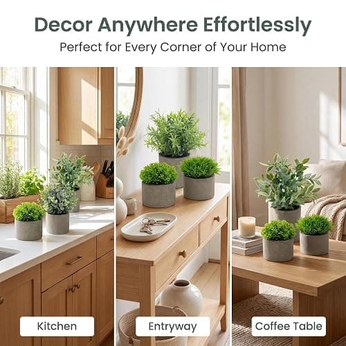 AUUGUU Artificial Potted Plants Faux Greenery in Cement Pots for Shelf, Bookshelf, Office or Home Decor, Small Decorative Fake Plants for Modern Indoor Display thumbnail 8