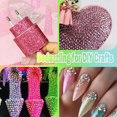Bedazzling Kit Nail Art Rhinestones, 3mm Flat Back Rhinestones, Nail Art Gems Crystals Kit with Pick Up Pen & Tweezers for DIY Nails Crafts Clothes Shoes Decoration, 24 Colors thumbnail 7