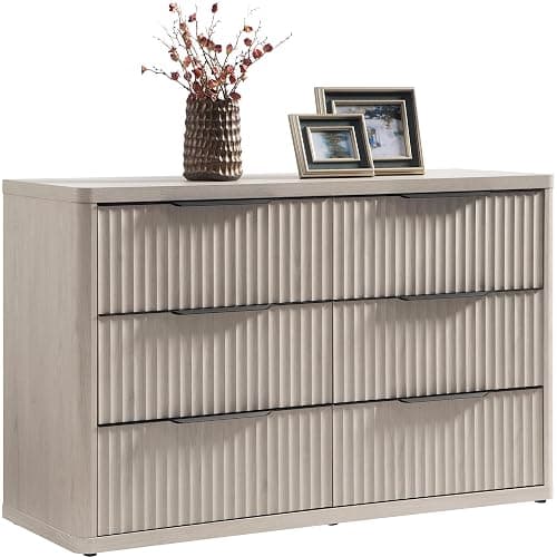 SICOTAS Dresser for Bedroom 53.5" Wide 6 Drawer Dressers & Chests of Drawers for Closet Long Large Modern TV Stand Set for Clothes Storage Fluted Clothes Closet for Hallway Entryway, White Alder - Image 1