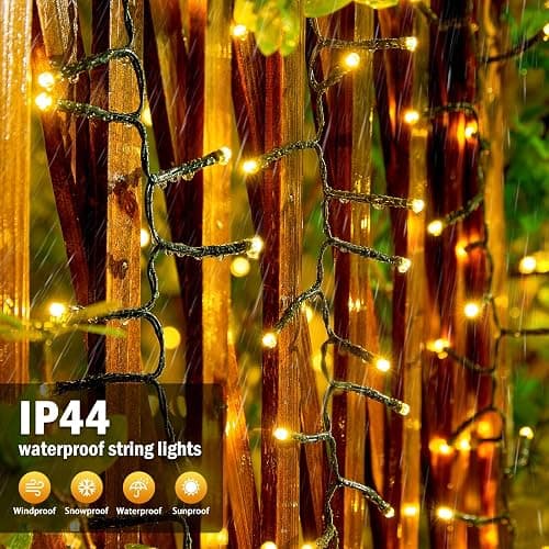 Brightown Solar Christmas Lights Outdoor, 19.6Ft 240 LED String Lights for Outside with 8 Modes, Solar Cluster Twinkle Lights Waterproof for Yard Fence Balcony Party Xmas Tree Decorations, Warm White thumbnail 3