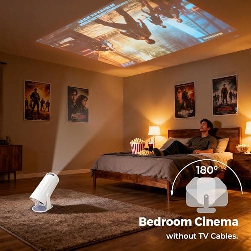 WellSonic Mini Portable Projector Support 4K, 200 Ansi Outdoor & Home Movie Projector with WIFI and Bluetooth, Automatic Keystone Correction, 180°Rotatable, Compatible with HDMI USB PC Laptop thumbnail 4