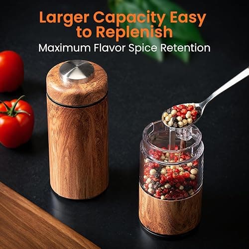 Electric Salt and Pepper Grinder Set, Refillable, Salt and Pepper Shaker, Automatic Salt and Pepper Grinder Set with LED Light, Adjustable Coarseness, One Hand Operation, Mill thumbnail 6