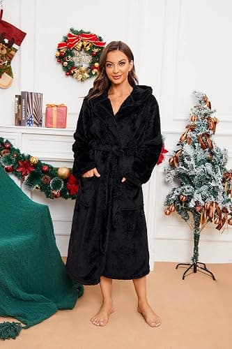 HEARTNICE Womens Hooded Fleece Robe, Thick Warm Plush Bathrobe for Women, Long Fluffy Comfy House Coat Long Fur Fleece thumbnail 4