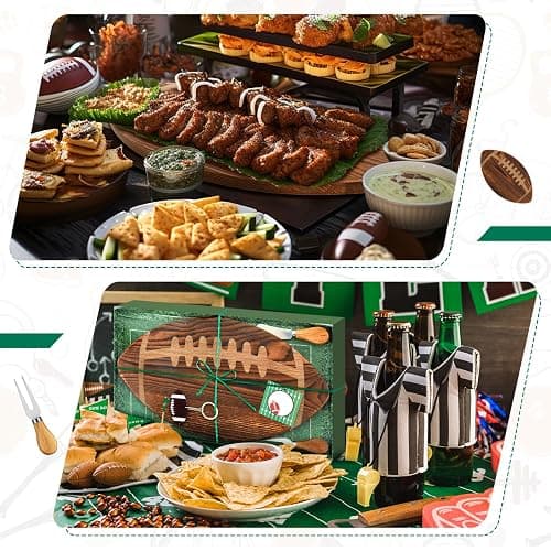 Ziliny Football Charcuterie Board Gift Set, Brown, 15x8.5in | Wood Serving Tray Cutting Board with Cheese Knives at Game Day Parties, Football Themed Prize for Sports Fans thumbnail 5