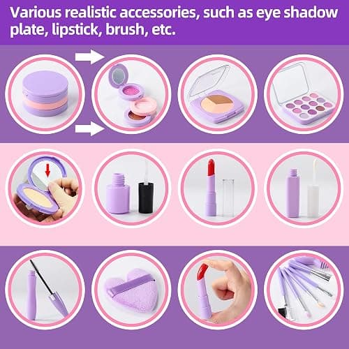 DIAOLEWITOY Pretend Makeup Kit for Girls - 30-Piece Play Cosmetic Set, Birthday Gift for Kids Ages 3-6 Years Old (Purple) thumbnail 5