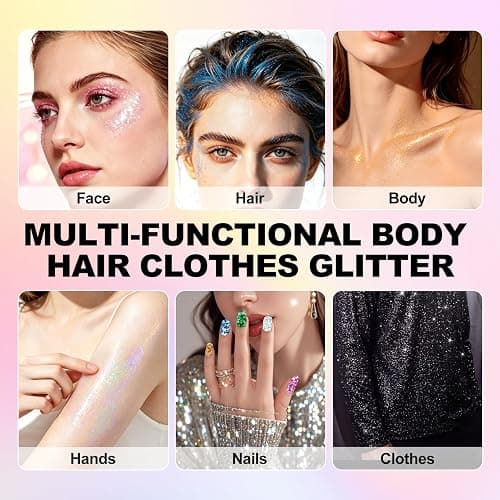 3-in-1 Body Face Hair Glitter Set, Pink Glitter Gel & Glitter Stick & Glitter Spray, Waterproof Women Makeup for Halloween Concert Festival Rave Accessories thumbnail 4