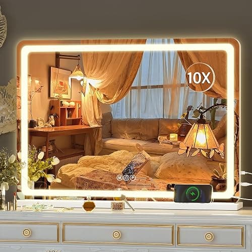 Hasipu Vanity Mirror with Lights, 70 x 50cm LED Makeup Mirror, Lighted Make up Mirrors with Dimmable 3 Modes, Touch Screen Control Vanity Mirrors Round White thumbnail 8