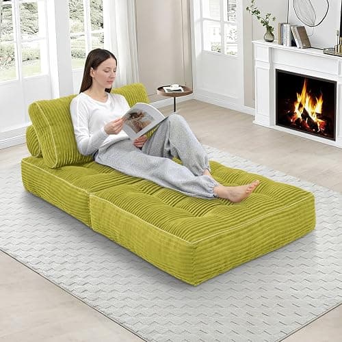SIMFLAG Folding Sofa Bed, Convertible Sleeper Chair with Pillow & Handle, Foldable Mattress Futon Chair Bed Lounge with Back Support, Comfy Floor Sofa for Living Room Bedroom, DarkGreen, Single thumbnail 5