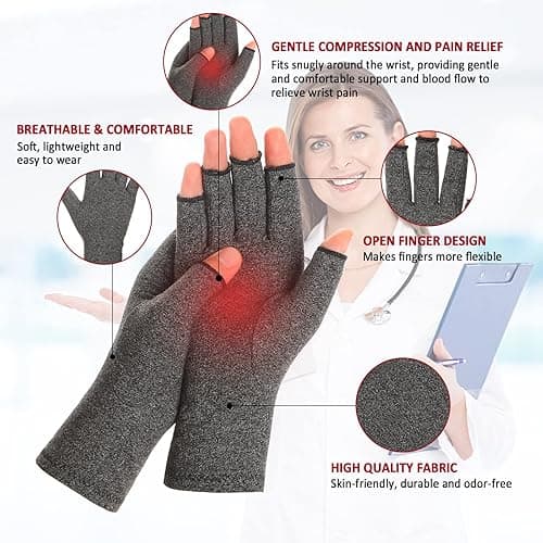 Zexhoor 2 Pairs Arthritis Compression Gloves for Women Men, Carpal Tunnel Pain Relief, Fingerless for Typing Both Hands - Medium - Black1+pink1 thumbnail 5