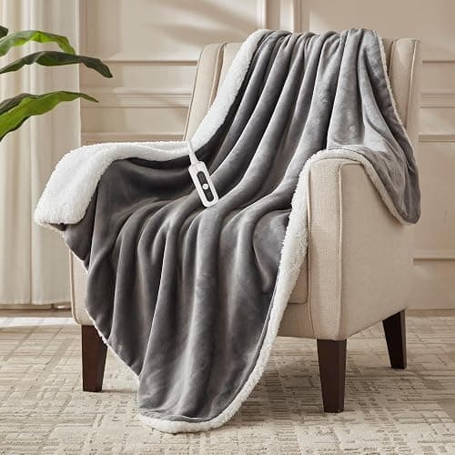 SNUGSUN Heated Blanket Throw Size, Soft and Cozy Electric Heating Blanket for Bed, Automatic Safety System 6 Heating Levels & 4 Hours Auto-Off Gift for Grandma,50" x 60" London Grey - Image 1