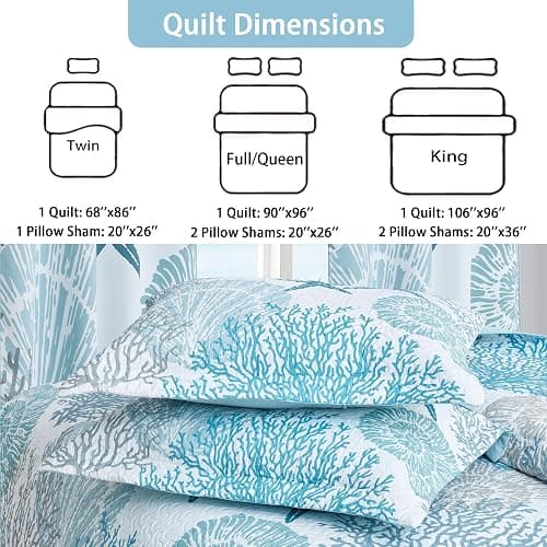 Tritard 3 Piece Coastal Quilt Sets Full/Queen Size - Reversible Microfiber Quilts with 2 Shams Soft Lightweight Beach Bedding Nautical Bedspread Coverlet Summer Comforter for All Season, 90''x96'', C1 thumbnail 5