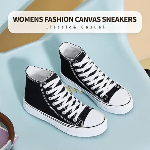 hash bubbie High Top Sneakers for Women Classic High Tops Canvas Shoes Lace up Women's Fashion Sneaker thumbnail 4