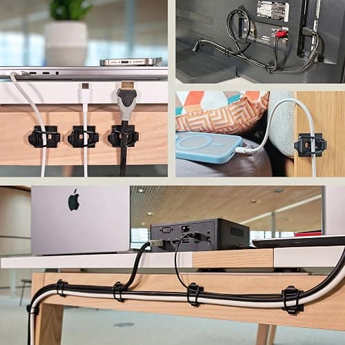 CableGenie [Made in the UK] 10-Pack Adjustable Elastic Adhesive Cable Clips, Wire Management Holder, Cord Organizer for Home Office, Under Desk, Behind TV, Phone Charger, Laptop, PC, HDMI, USB (Black) thumbnail 3